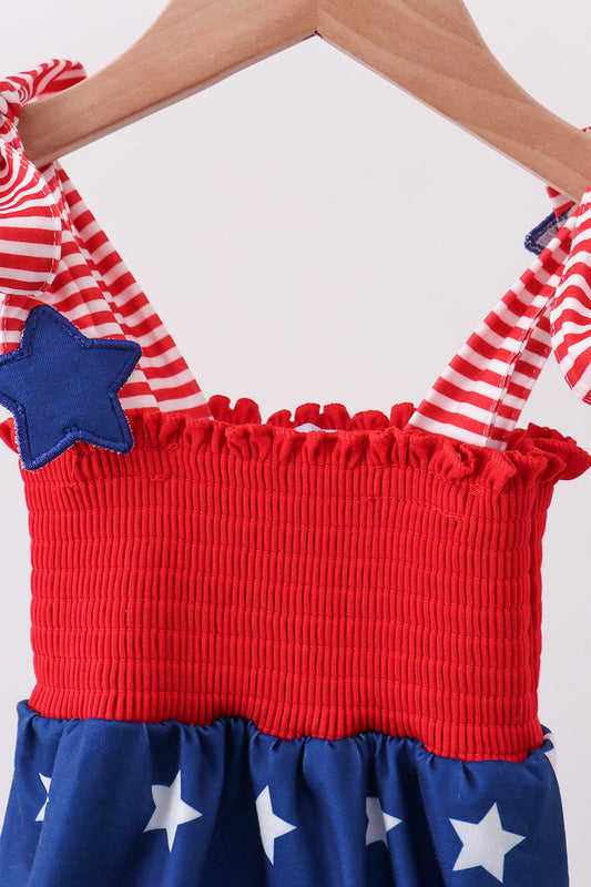 Star Smocked Blue Ruffle Bubble