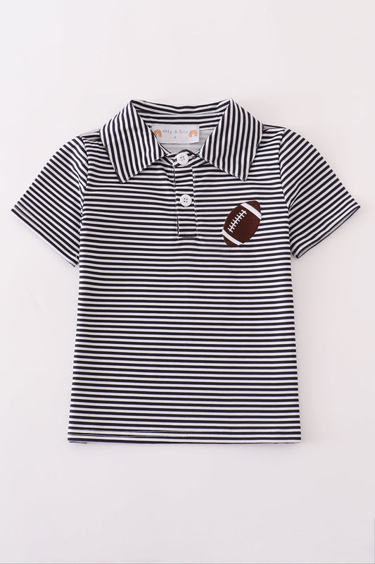 Dark Navy stripe football embroidery button down shirt