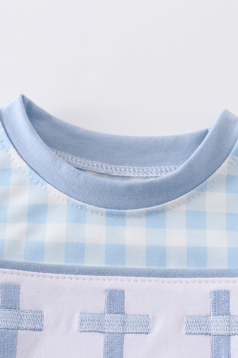 Easter Plaid Cross Embroidery Boy Bubble