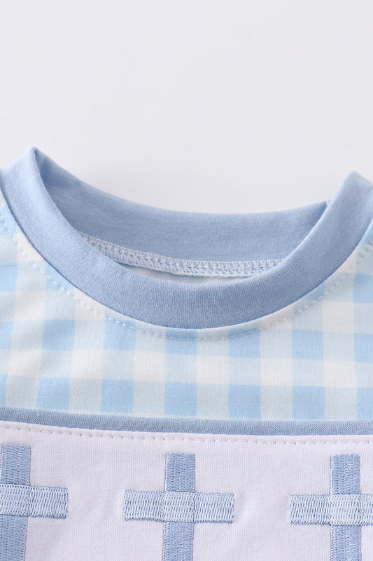 Easter Plaid Cross Embroidery Boy Bubble