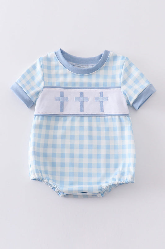 Easter Plaid Cross Embroidery Boy Bubble
