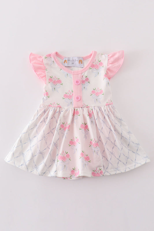 Pink Floral Bow Print Girl Bubble