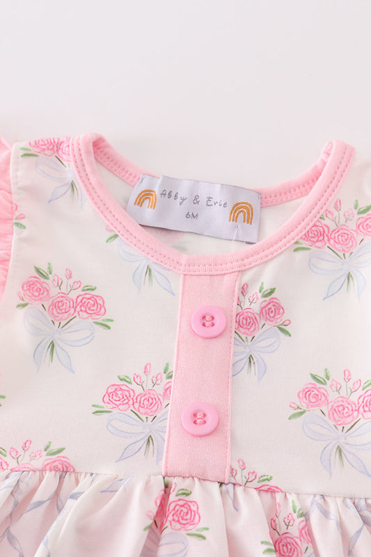 Pink Floral Bow Print Girl Bubble