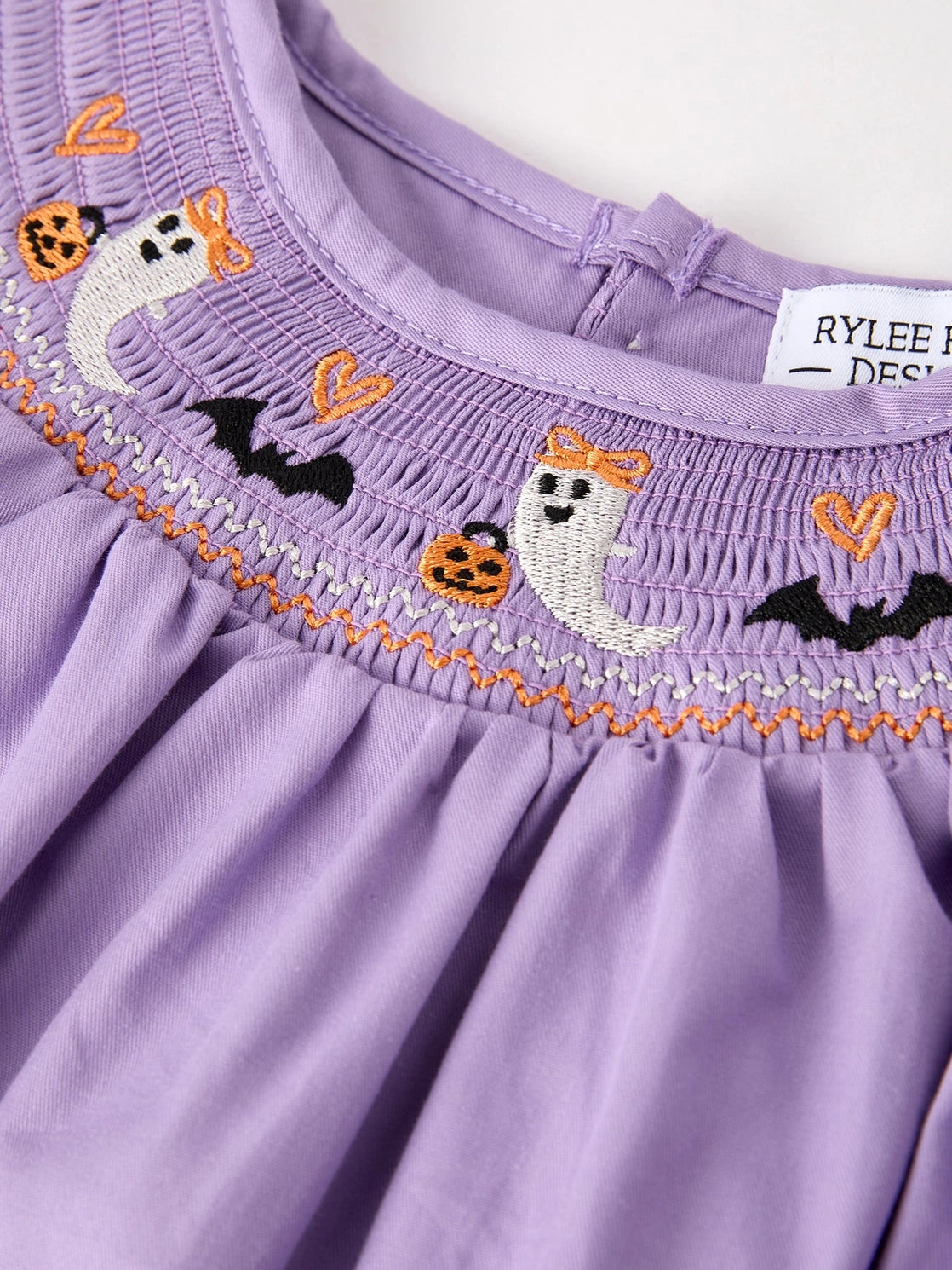 Purple Halloween Smock Embroidery Girl Dress