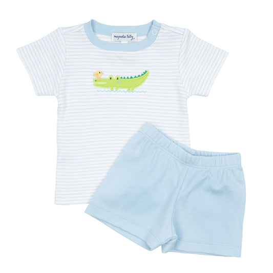 Bayou Babies Applique Short Set - Light Blue
