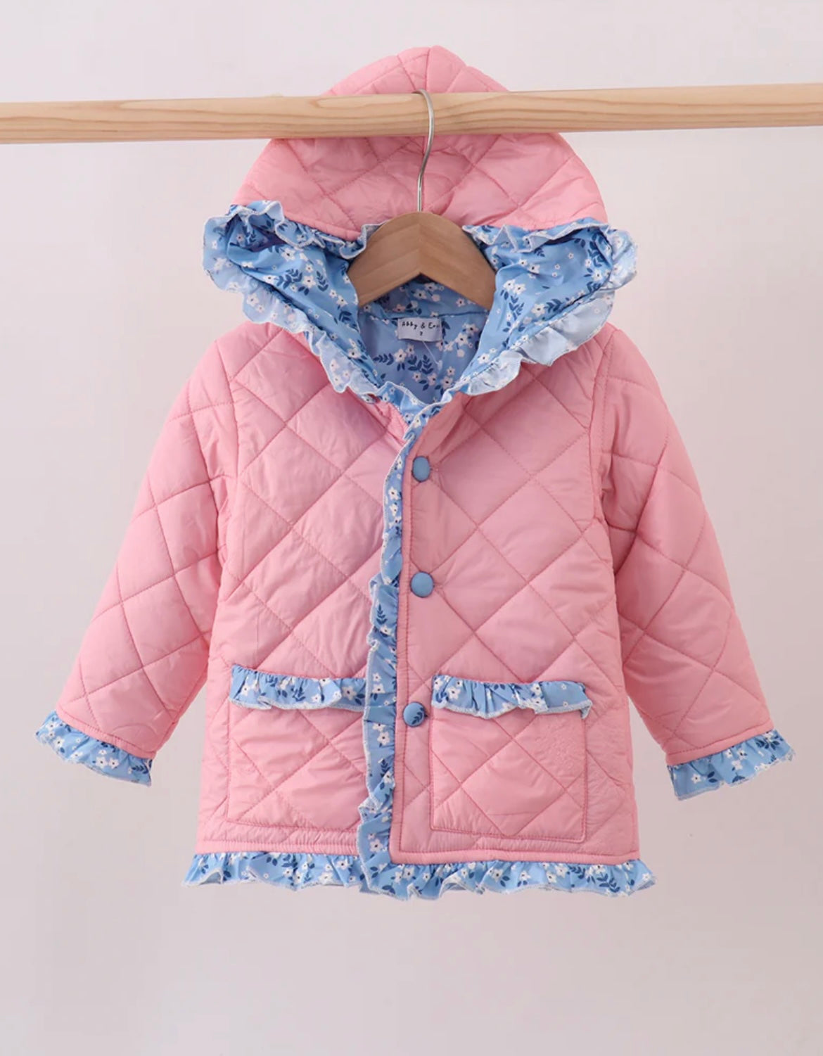 Peach Floral Print Ruffle Quilted Jacket