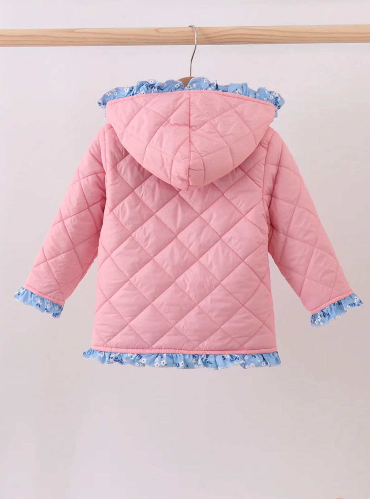 Peach Floral Print Ruffle Quilted Jacket