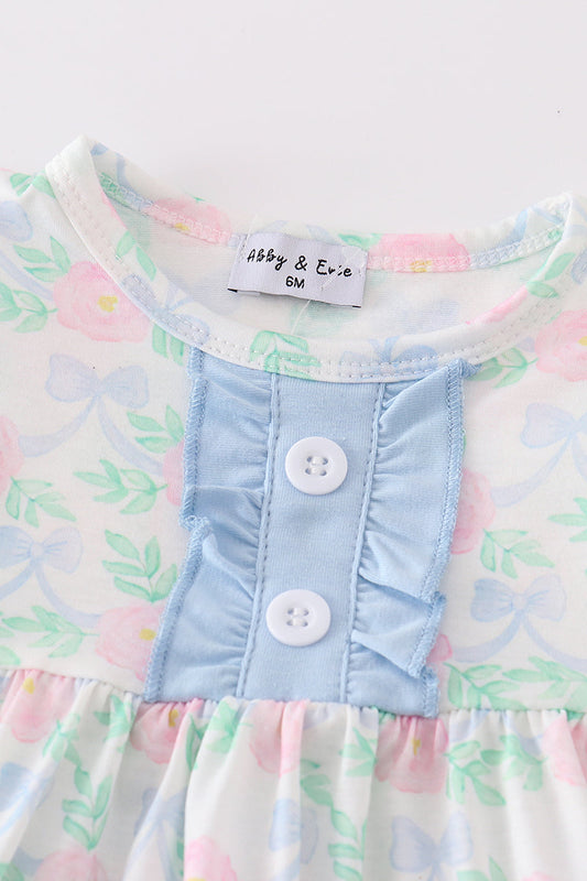 Blue Floral Bow Print Bloomer Set