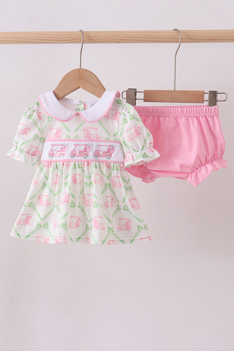 Girls Golf Cart Embroidery Bloomer Set