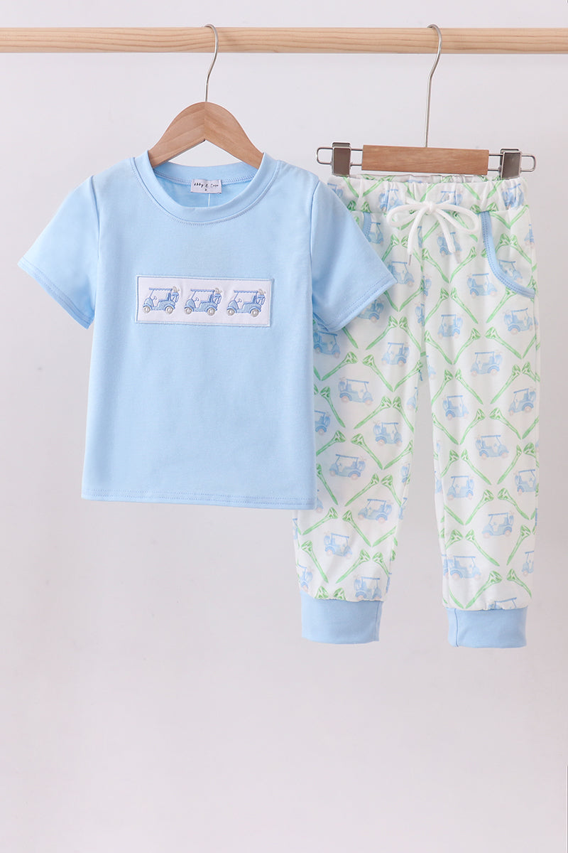 Golf Cart Embroidery Blue Pant Set