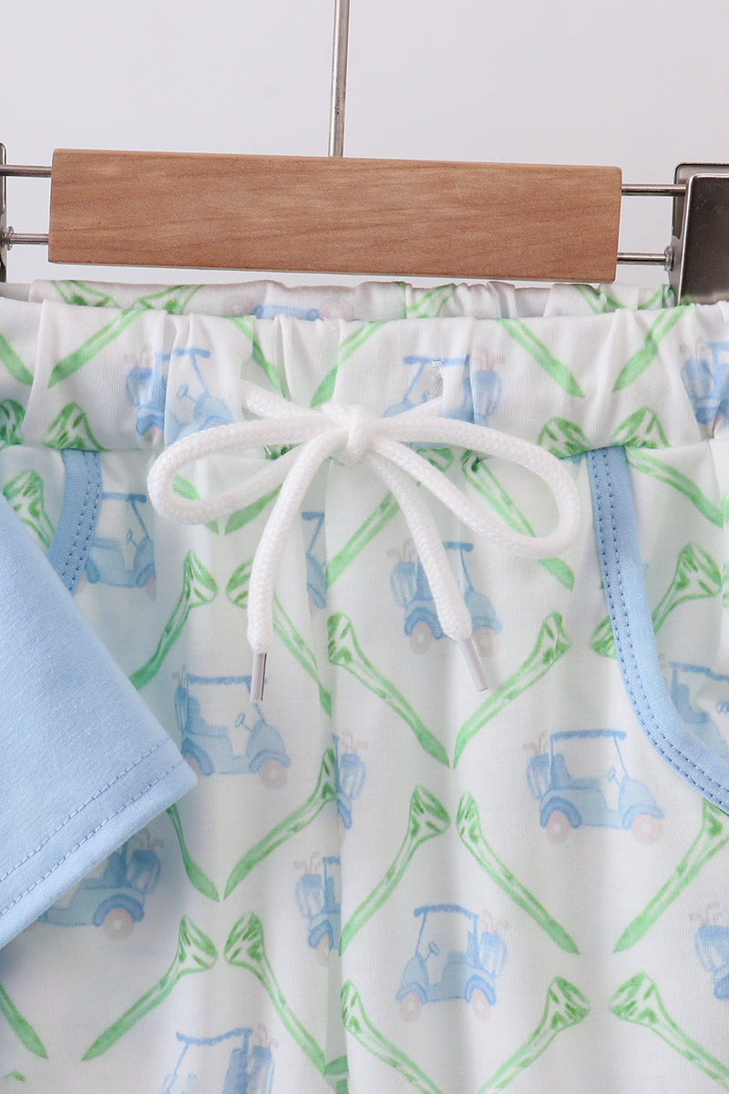Golf Cart Embroidery Blue Pant Set