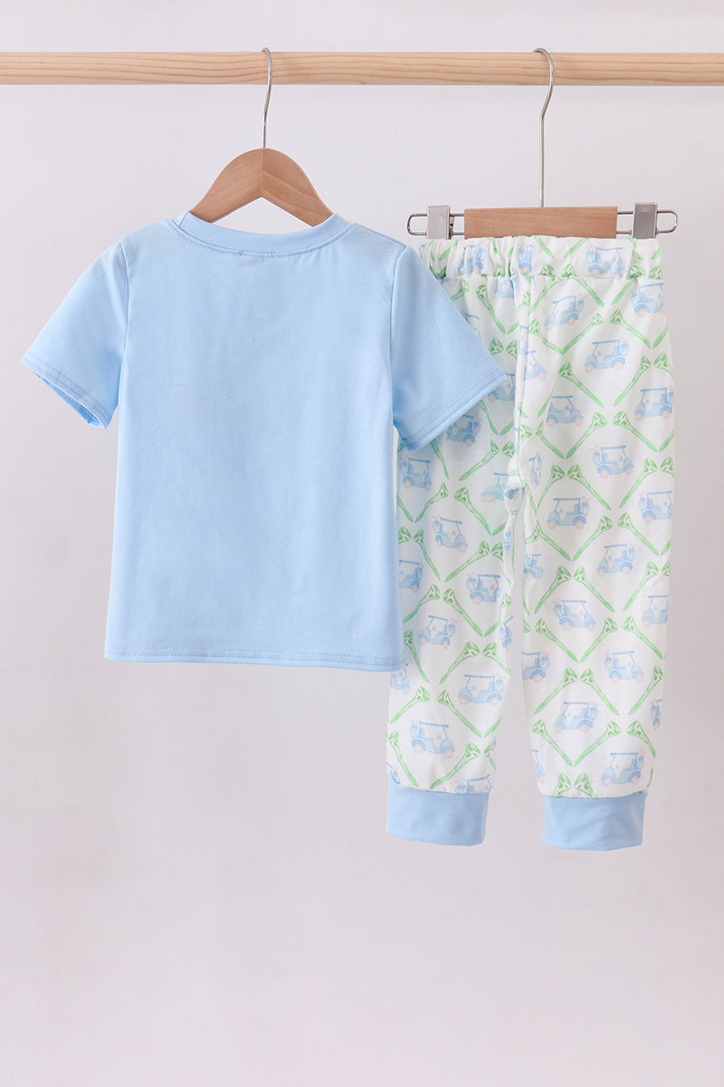 Golf Cart Embroidery Blue Pant Set