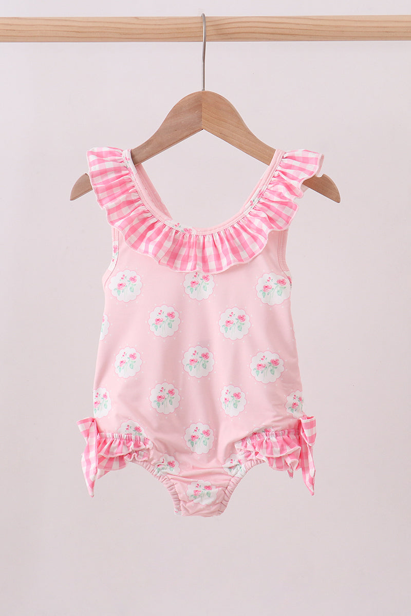 Floral Pink Ruffle Swimsuit