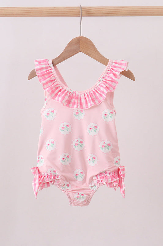 Floral Pink Ruffle Swimsuit