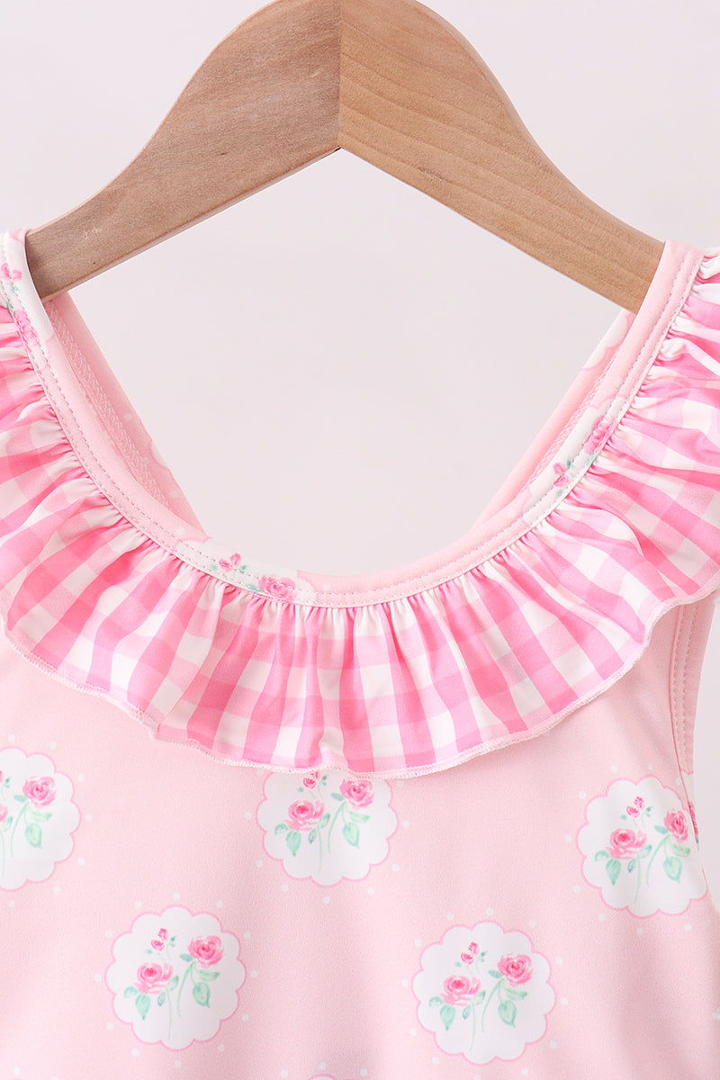 Floral Pink Ruffle Swimsuit