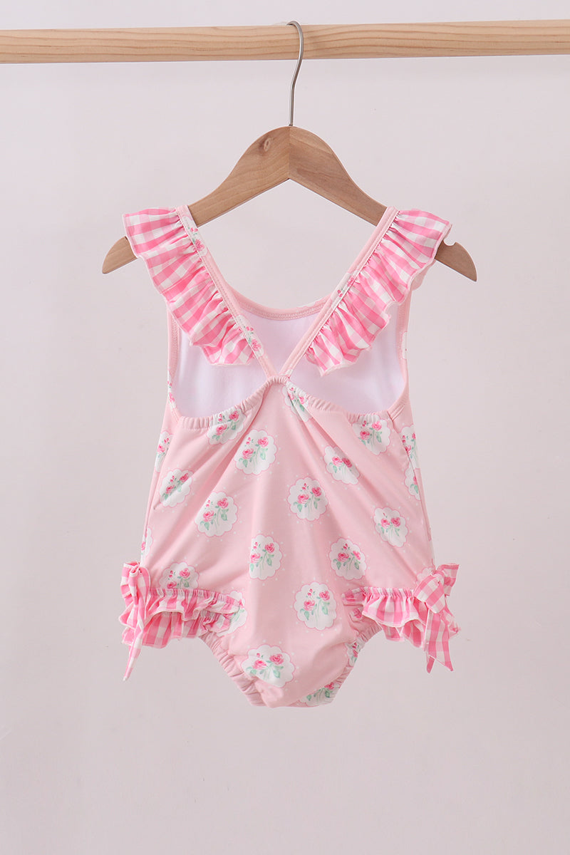 Floral Pink Ruffle Swimsuit
