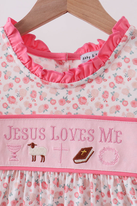 Jesus Loves Me Pink Embroidery Bubble