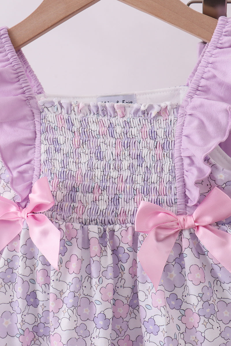 Floral Smocked Ruffle Purple Bloomer Set