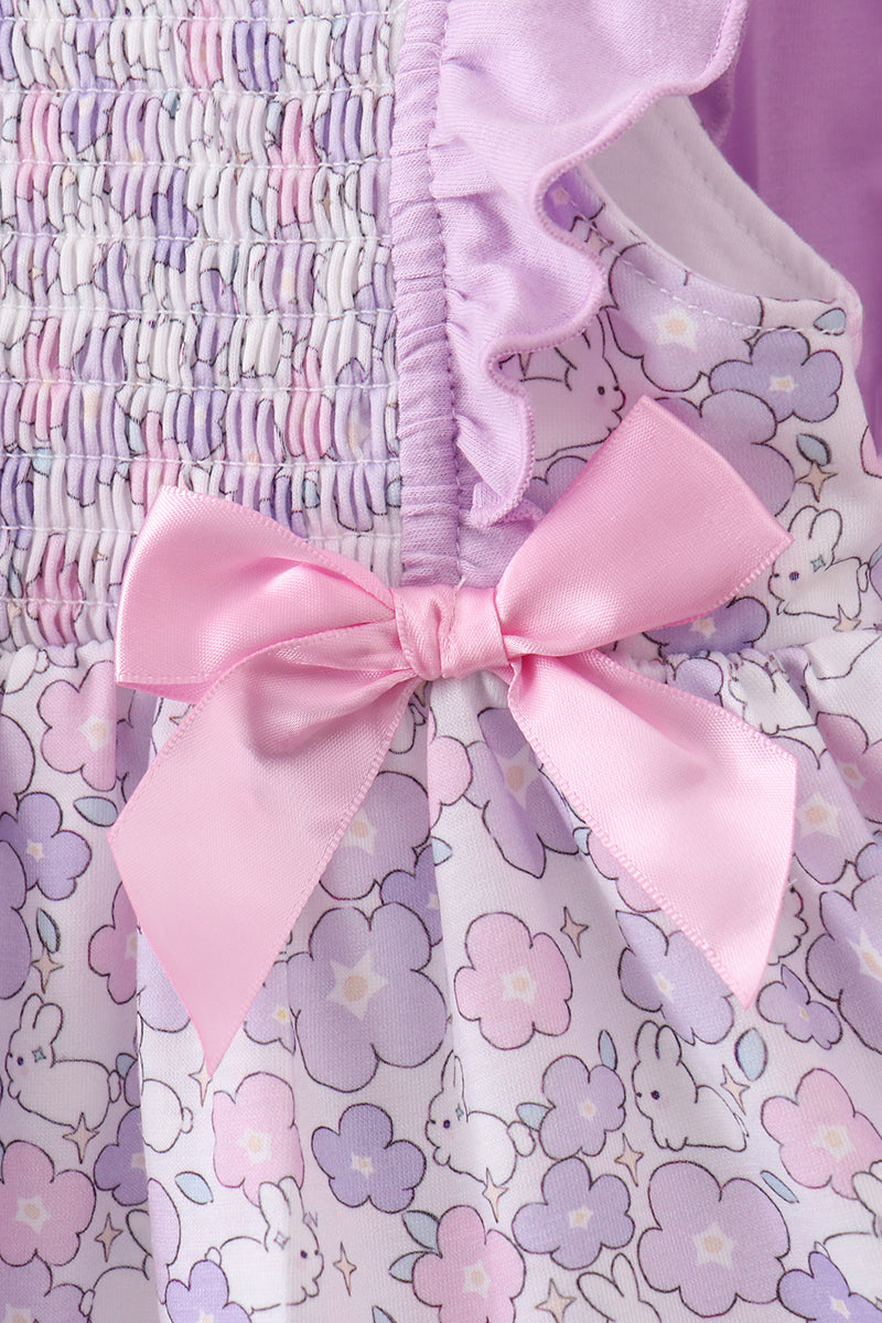 Floral Smocked Ruffle Purple Bloomer Set