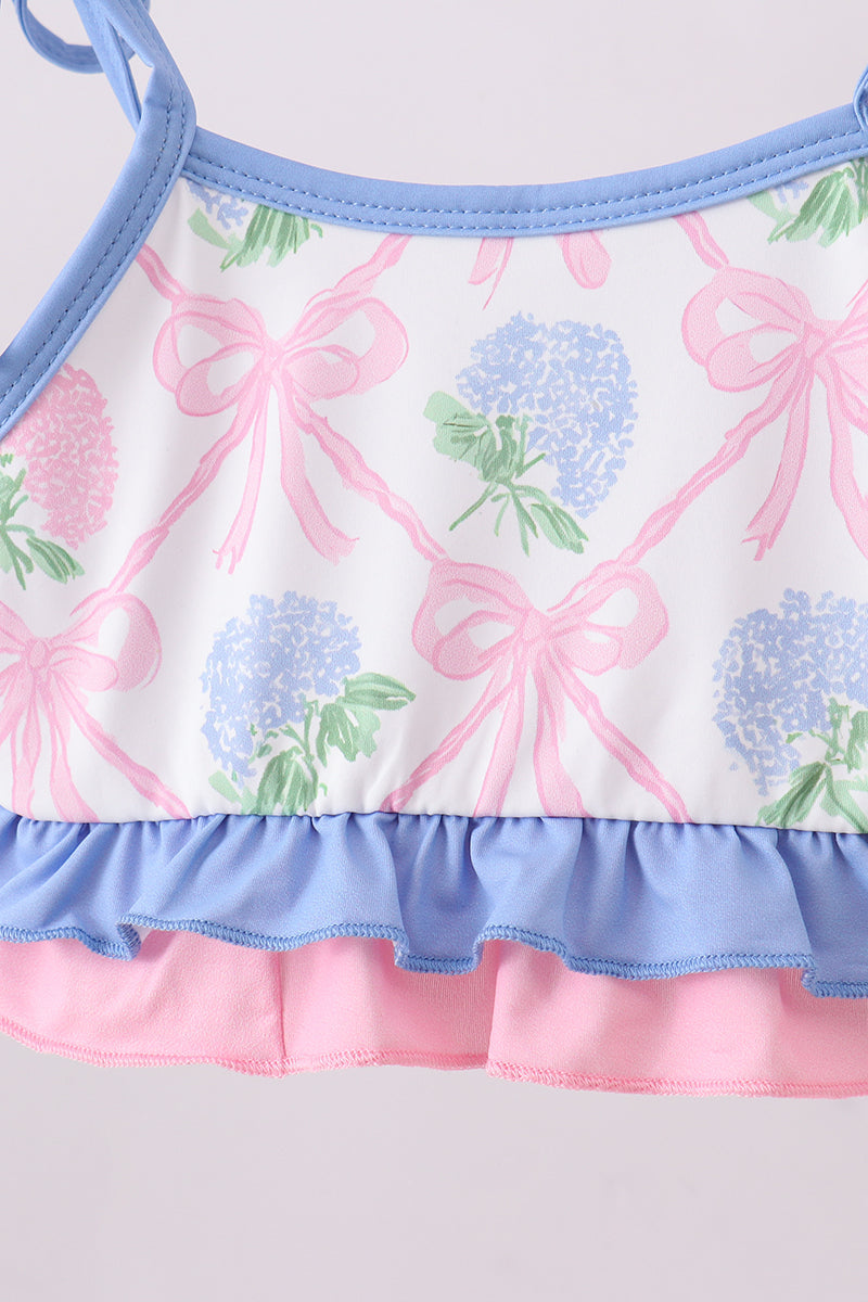 Bow Floral Ruffle Blue 2pc Swimsuit