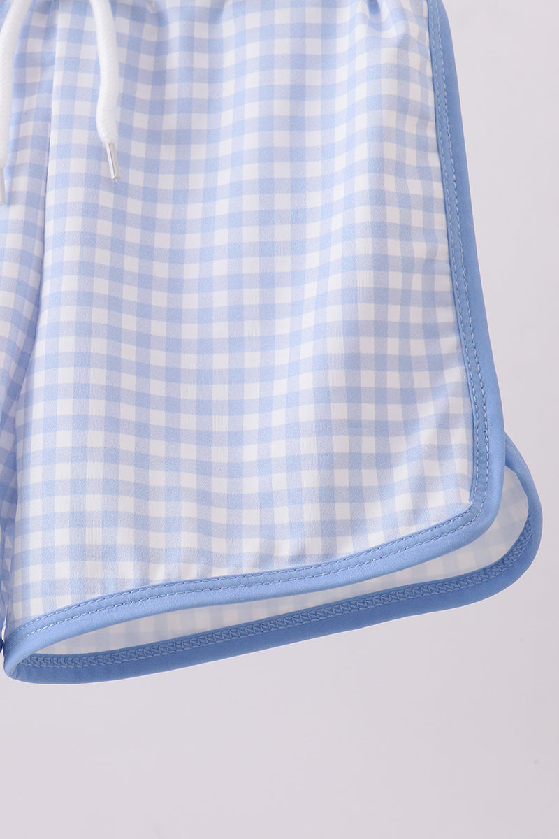 Boys Blue Gingham Swim Trunks