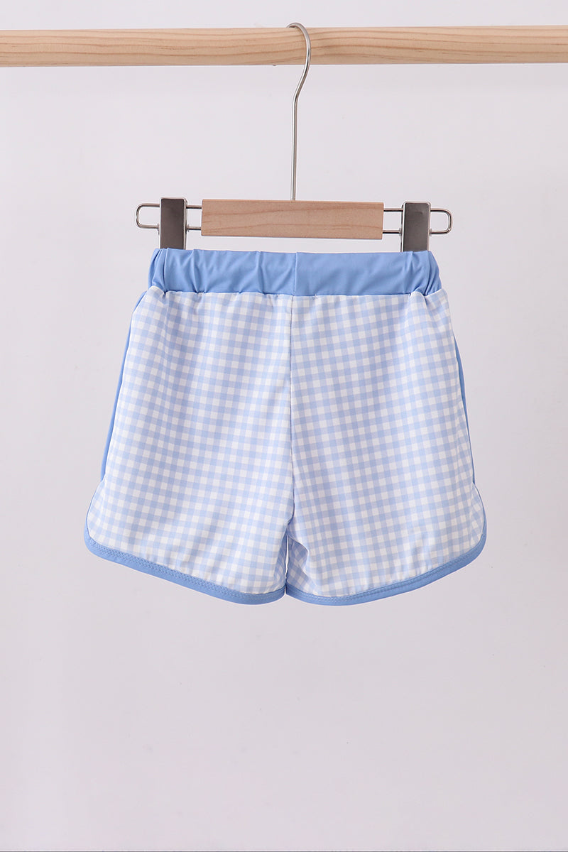 Boys Blue Gingham Swim Trunks