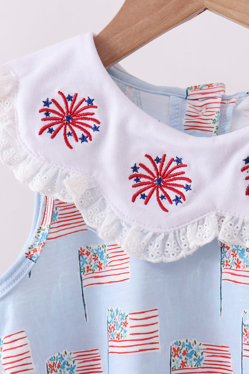 Fireworks Red, White, and Blue Embroidery Skort Set
