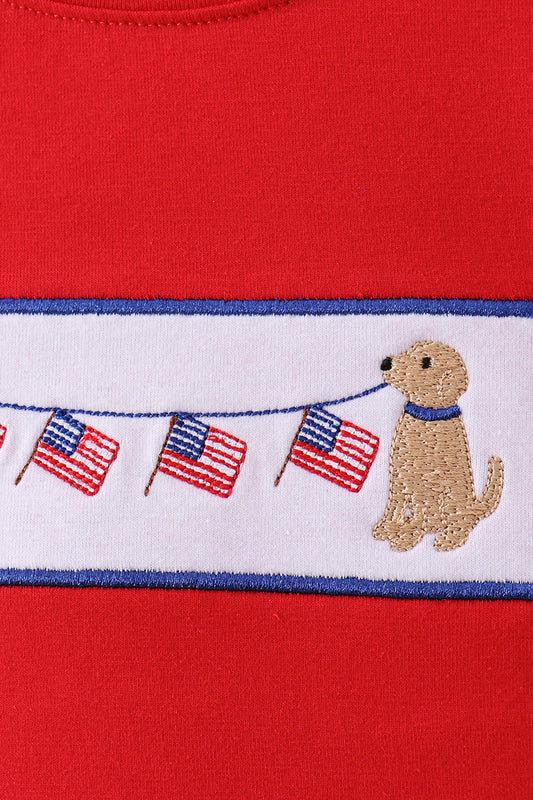 Puppy Patriotic Embroidery Gingham Shorts Set