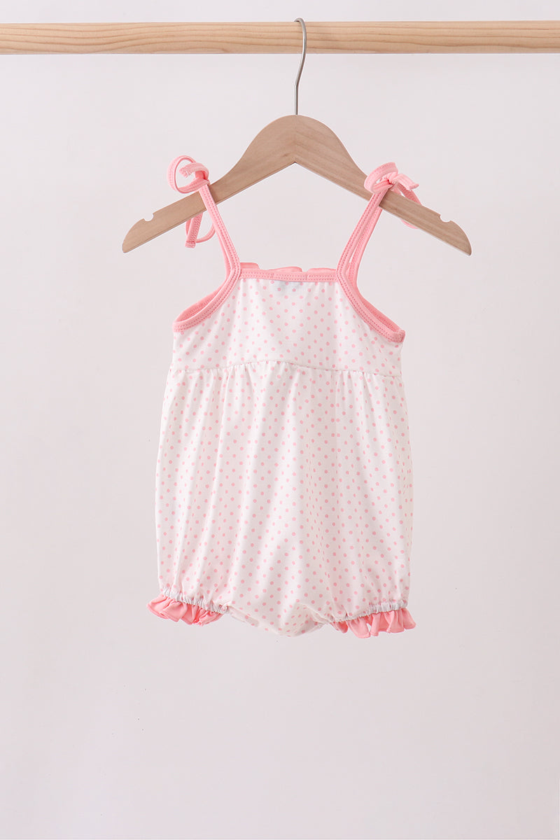 Bow Smocked Dot Pink Ruffle Bubble