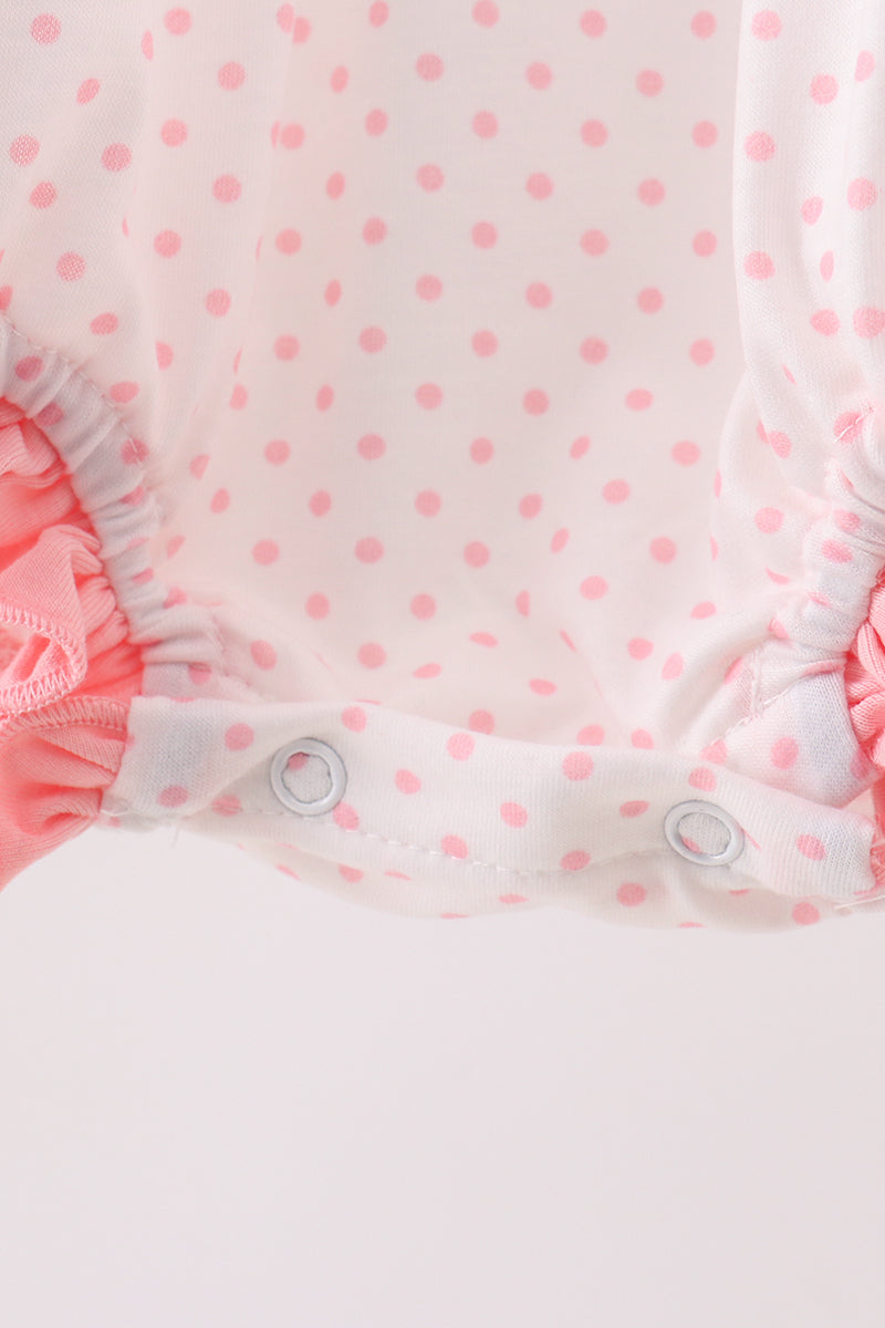 Bow Smocked Dot Pink Ruffle Bubble