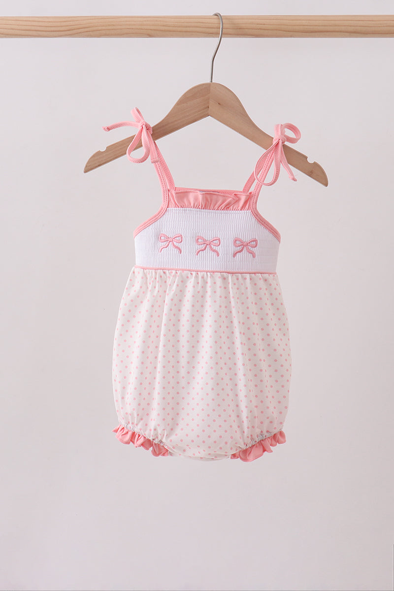 Bow Smocked Dot Pink Ruffle Bubble