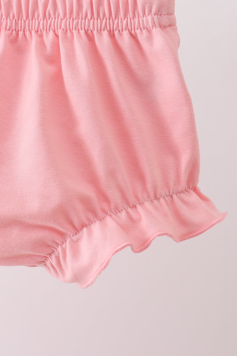 Bow Smocked Dot Pink Ruffle Bloomer Set