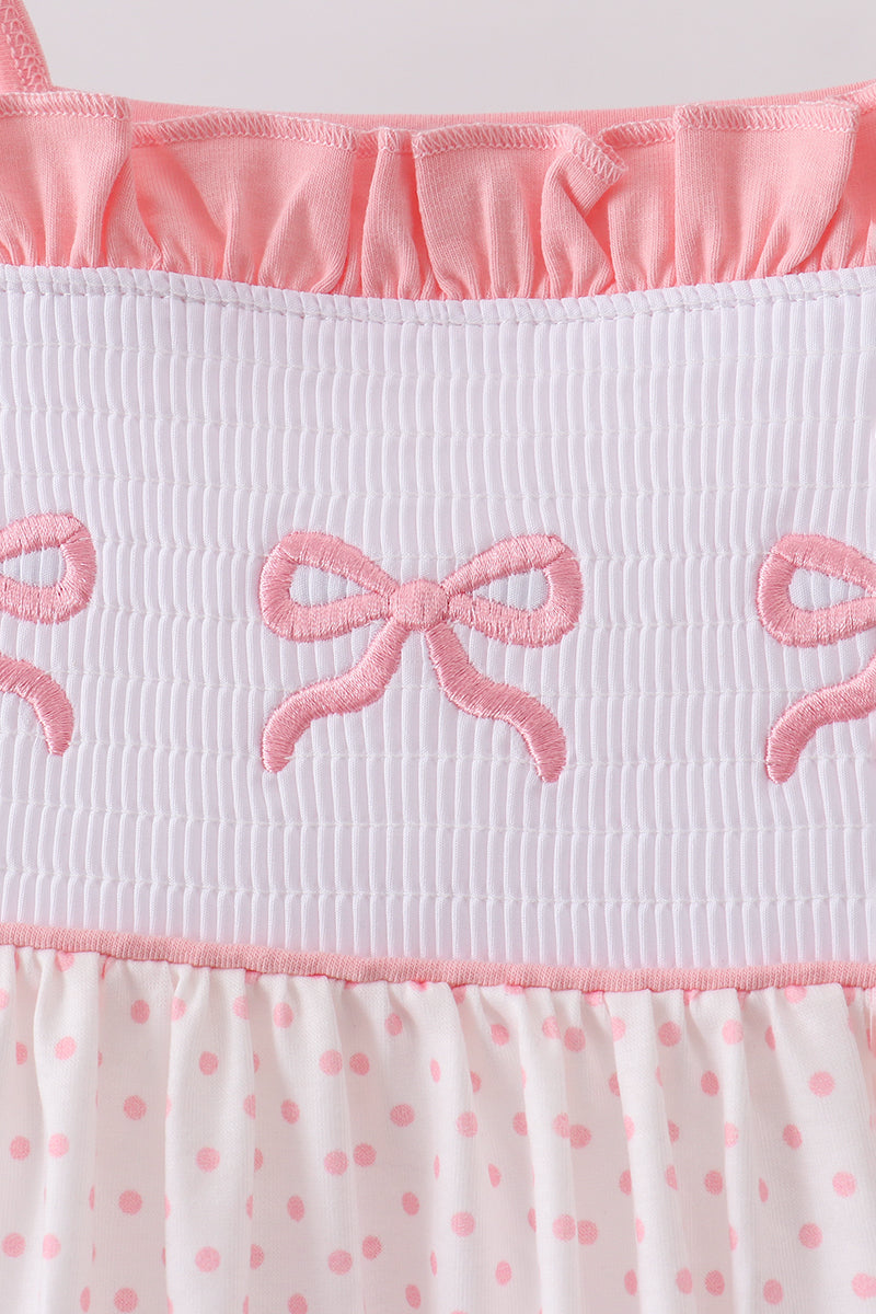 Bow Smocked Dot Pink Ruffle Dress
