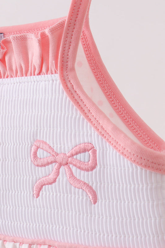 Bow Smocked Dot Pink Ruffle Dress
