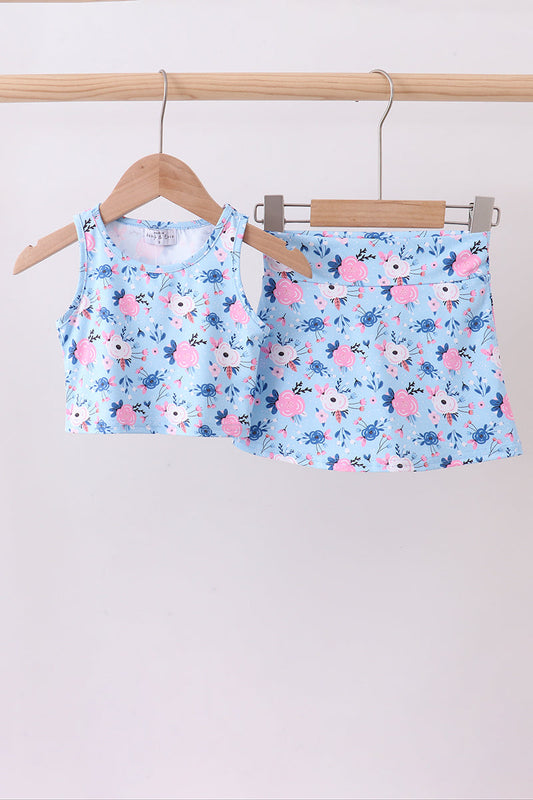 Floral Active Blue Skort Set