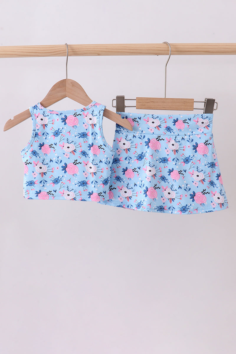 Floral Active Blue Skort Set