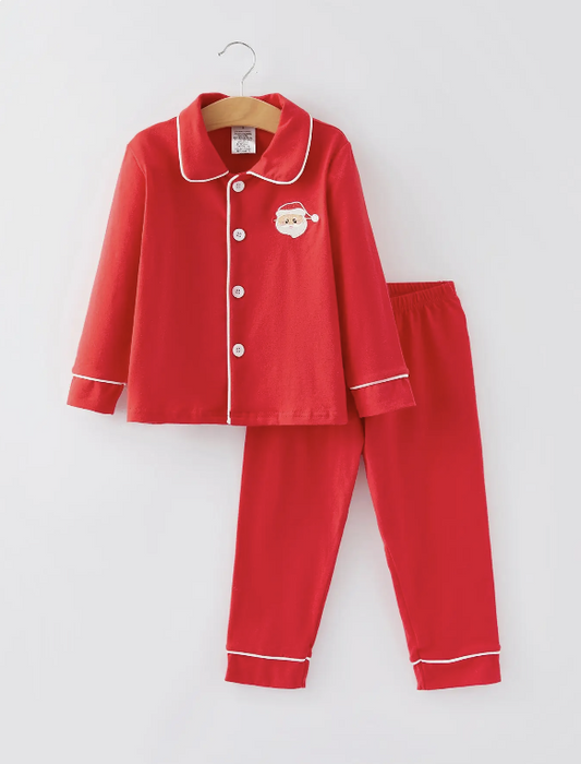 Christmas Red Boys Embroidered Pajamas