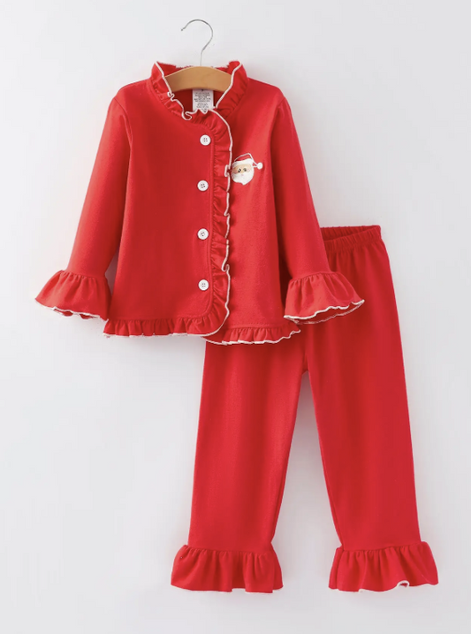 Christmas Red Girls Embroidered Pajamas