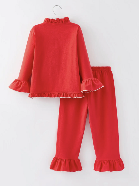 Christmas Red Girls Embroidered Pajamas