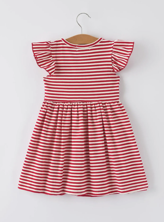 Christmas Red Stripe Dress with Santa Applique Pockets: Festive Fun