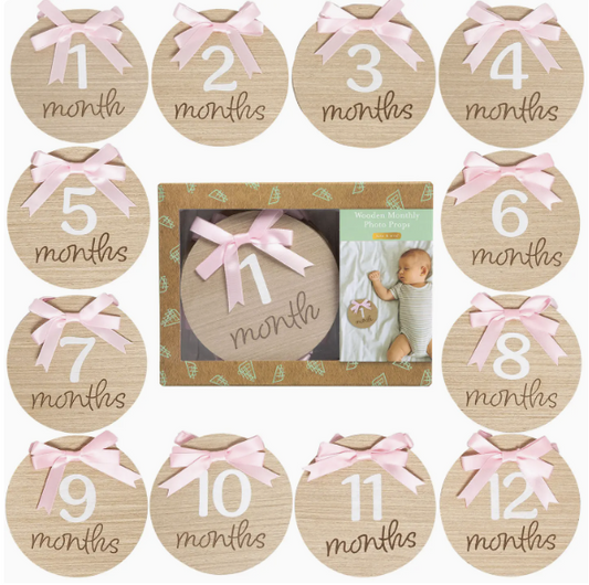 Bow Monthly Milestone Photo Props, Double-Sided