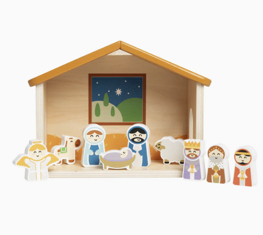 Wood Nativity Play Set, 10 Piece Christmas Toy Set For Kids