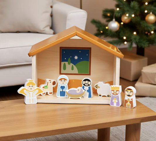 Wood Nativity Play Set, 10 Piece Christmas Toy Set For Kids