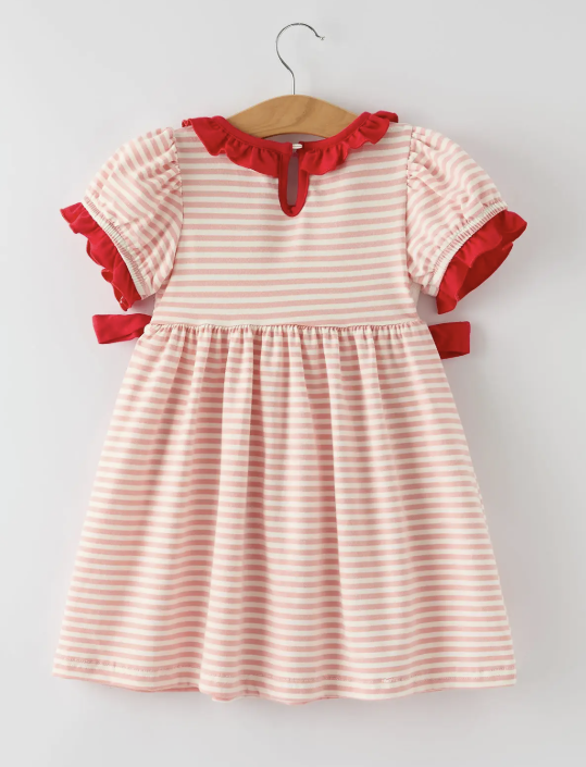 Christmas Candy Cane Smocking Embroidery Striped Girls Dress