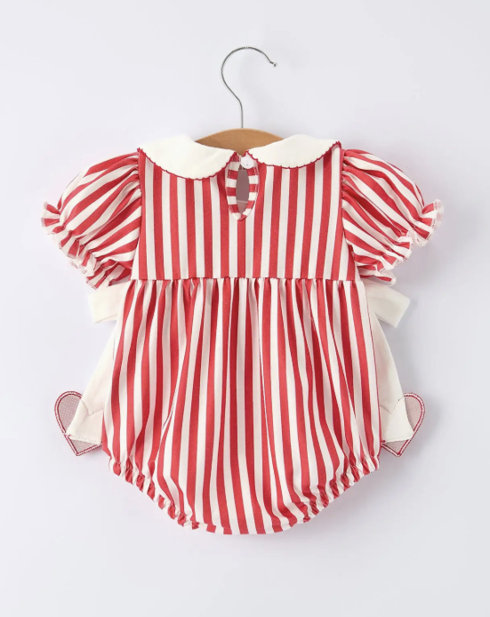 Valentine's Red Stripe Heart Bubble Romper