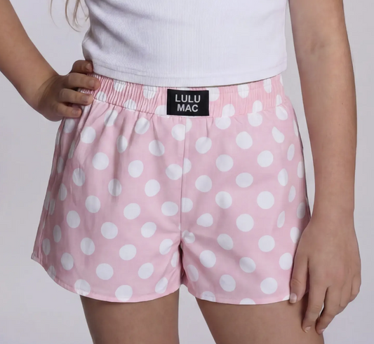 LULU MAC Light Pink Polka Dot Kids Shorts