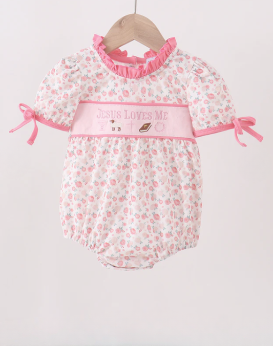 Jesus Loves Me Pink Embroidery Bubble