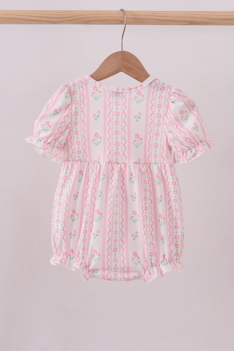 Floral Bow Pink Smocked Bubble
