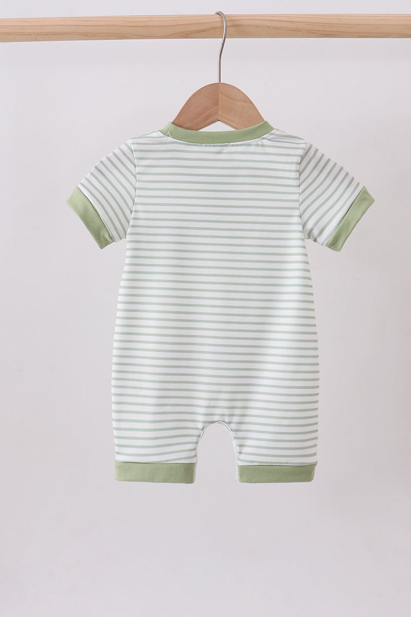 Puppy Striped Sage Embroidery Romper